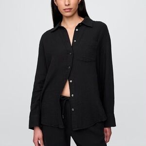 Black Cotton Gauze Button-Up Shirt